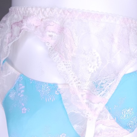Sky Serenity: Light Blue Sissy Garter Belt. Lace Sissy Lingerie for Men. Crossdresser Matching Lingerie.