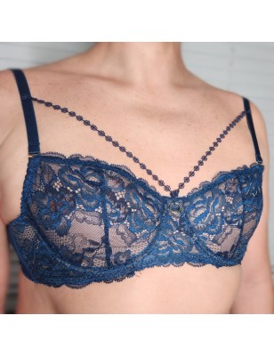 Blue Mystique: Navy Lace Bra for the Refined Gentleman
