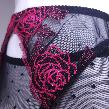 Floral Temptation: Pink Roses Sheer Garter Belt