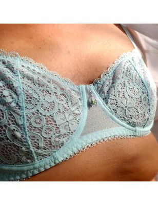 AquaLuxe: Flat Balconette Lace Bra in Aquamarine Blue - AA Size