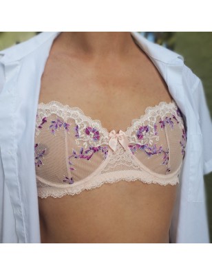 Apricot Euphoria: Soft Lace Underwire Balconette Bra for Men