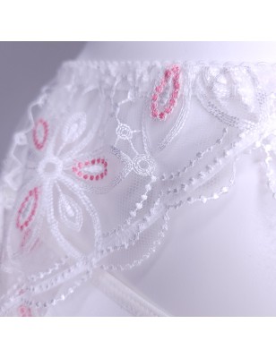 Lacy Luxe: White Pink Garter Belt Sissy Lingerie