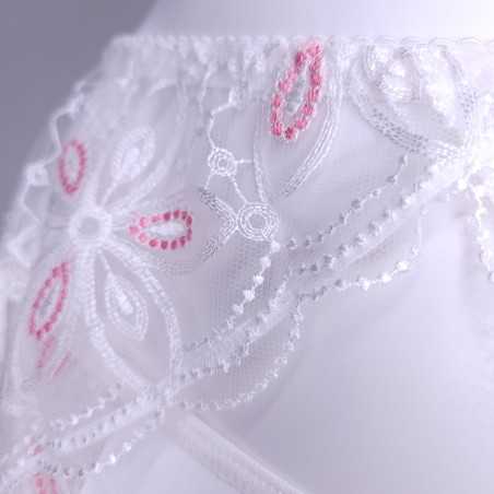 Lacy Luxe: White Pink Garter Belt Sissy Lingerie