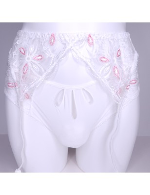 Lacy Luxe: White Pink Garter Belt Sissy Lingerie