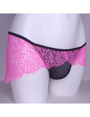 Rose Meringue: Pink Lace Frill Thongs for Men