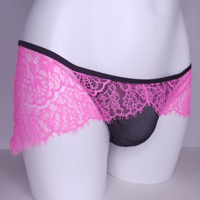 Rose Meringue: Pink Lace Frill Thongs for Men