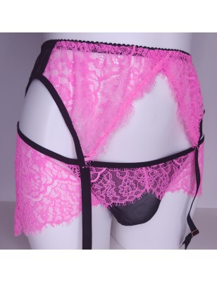 Rose Meringue: Pink Black Lace Garter Belt