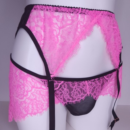 Rose Meringue: Pink Black Lace Garter Belt