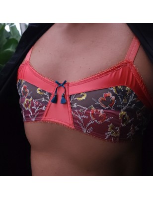 Marigold Kiss: Fitting AA Flat Chest Bra. Men's Sissy Lingerie in Orange.