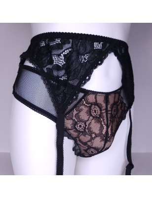 Lace Eclipse: Black Lace Sissy Lingerie Garter Belt