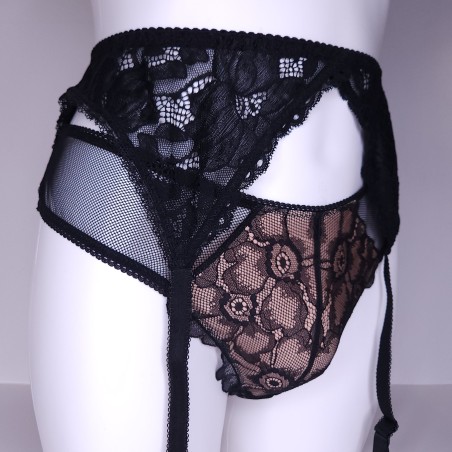 Lace Eclipse: Black Lace Sissy Lingerie Garter Belt