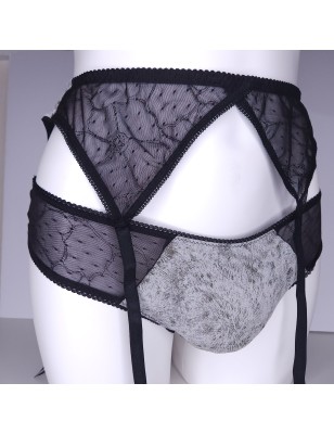 Noir Intrigue: Grey and Black Garter Belt for Men