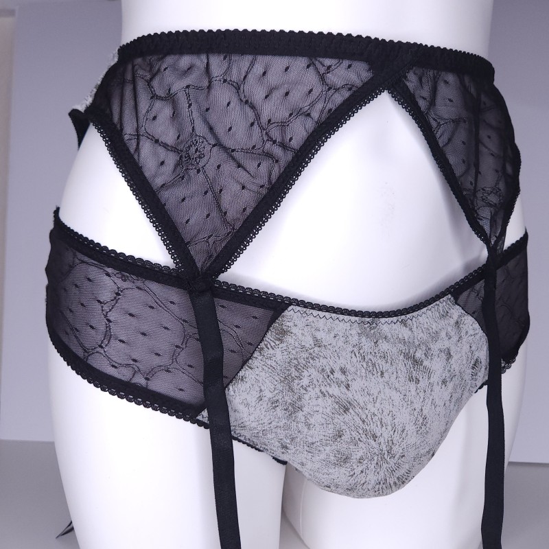 Noir Intrigue: Grey and Black Garter Belt for Men Noir Intrigue: Grey and Black Garter Belt for Men
