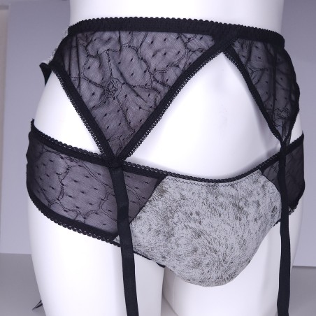 Noir Intrigue: Grey and Black Garter Belt for Men