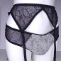 Noir Intrigue: Grey and Black Garter Belt for Men Noir Intrigue: Grey and Black Garter Belt for Men