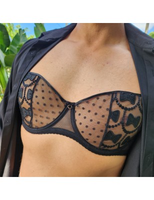 Midnight Ties: Underwire Bra for Men in AA Cup Black Bowties