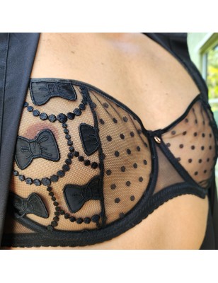 Midnight Ties: Underwire Bra for Men in AA Cup Black Bowties