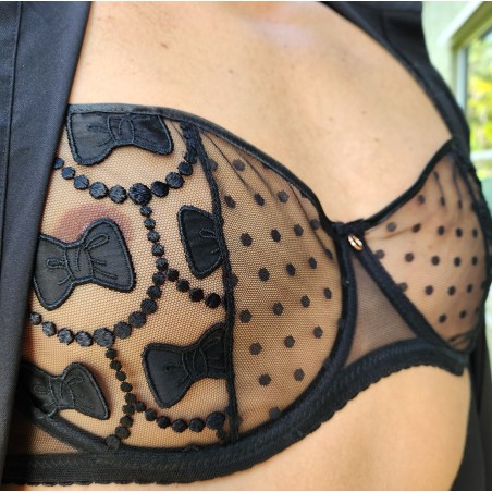 Midnight Ties: Underwire Bra for Men in AA Cup Black Bowties