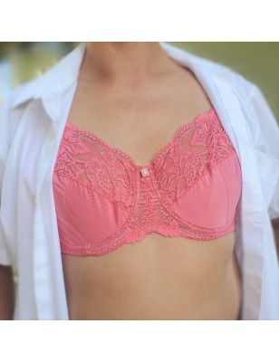Peach Bliss: Silky Soft Mesh Lace Bra for Men - AA Cup