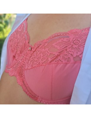 Peach Bliss: Silky Soft Mesh Lace Bra for Men - AA Cup