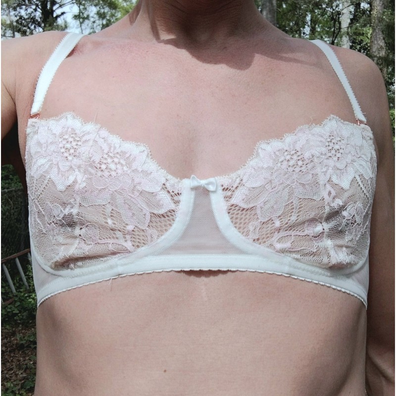 Satin Blush: Male Lace AA Bra in Light Cream Satin Blush: Male Lace AA Bra in Light Cream