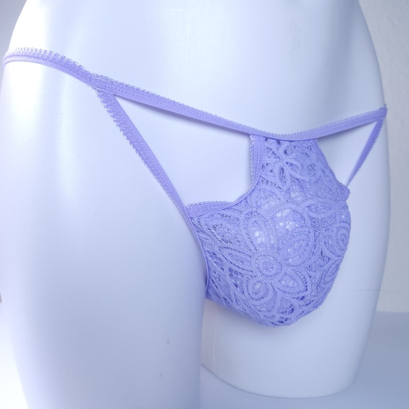 Lavender Tease: Lace Male Micro G-String with a Pouch Lavender Tease: Lace Male Micro G-String with a Pouch