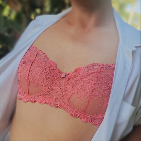 Peach Bliss: Men's Silky Soft Mesh Lace Bra