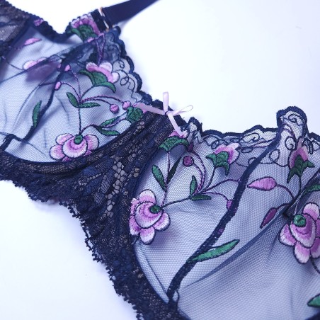 Moon Garden: Sheer Lace Underwire Bra for Men