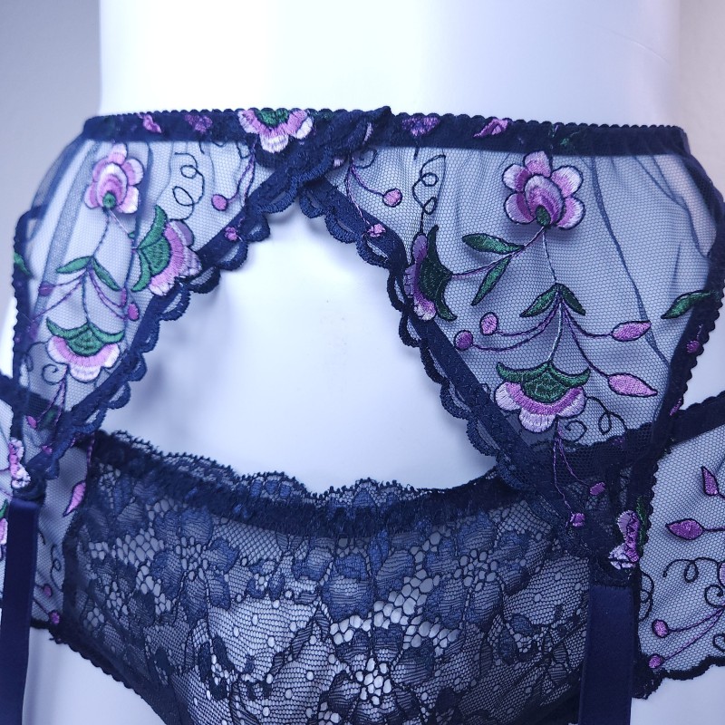 Moon Garden: Navy Blue Mesh Garter Belt
