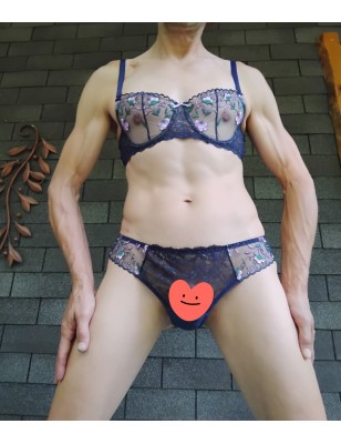 Moon Garden: Sheer Lace Underwire Bra for Men