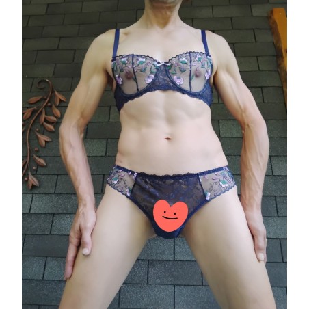 Moon Garden: Sheer Lace Underwire Bra for Men