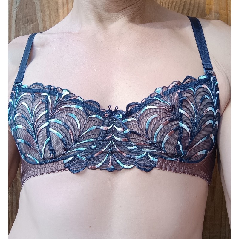 Terra Comfort: AA Cup Underwire Bra for Men in Brown Satin Terra Comfort: AA Cup Underwire Bra for Men in Brown Satin