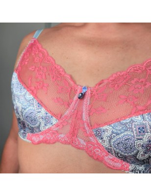 Satin Blossom: Men's AA Cup Bra with Soft Pink Lace and Adjustable Straps