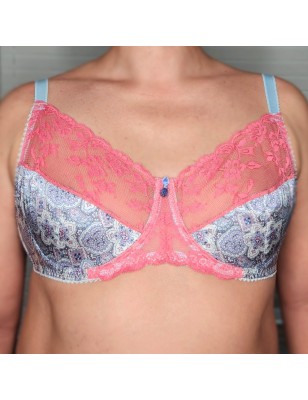 Satin Blossom: Men's AA Cup Bra with Soft Pink Lace and Adjustable Straps