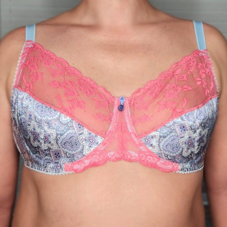 Satin Blossom: Men's AA Cup Bra with Soft Pink Lace and Adjustable Straps