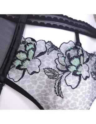 LARGE Garter Thongs Black Leopard