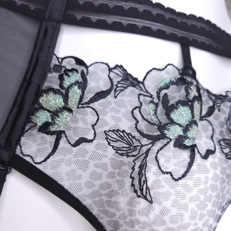 LARGE Garter Thongs Black Leopard
