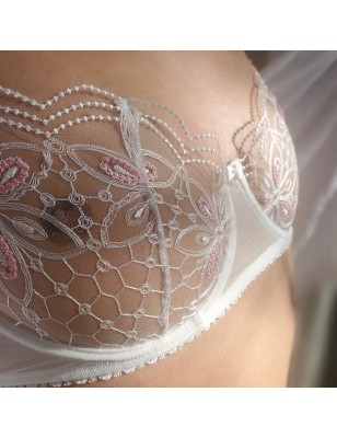 Lacy Luxe: Cream & Pink Balconette Bra for Men