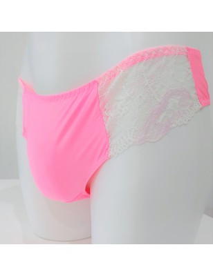 NeonLace Allure: Vibrant Neon Pink Men's Lace Panties