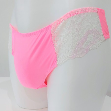 NeonLace Allure: Vibrant Neon Pink Men's Lace Panties