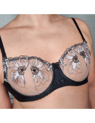 Noir Allure: Embroidered black sheer mesh bra.