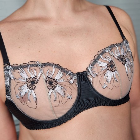 Noir Allure: Embroidered black sheer mesh bra.