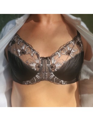 Noir Allure Satin & Striped Mesh Bra for Men