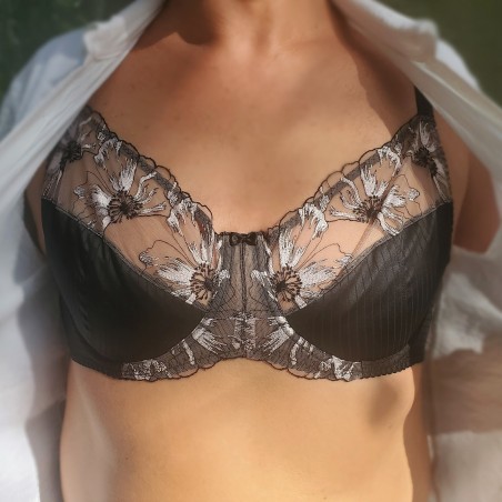 Noir Allure Satin & Striped Mesh Bra for Men