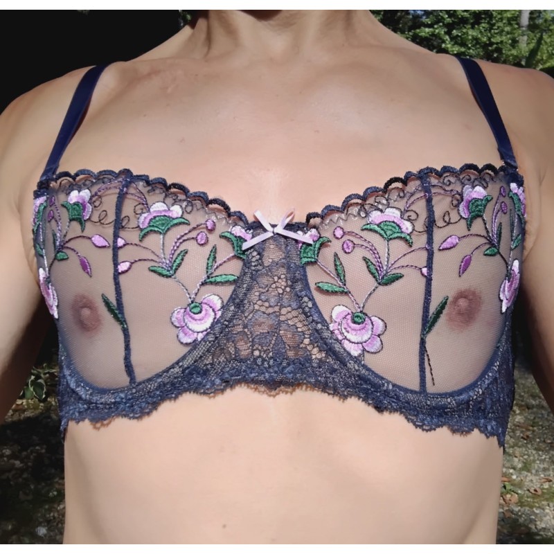 Moon Garden: Sheer Lace Underwire Bra for Men Moon Garden: Sheer Lace Underwire Bra for Men