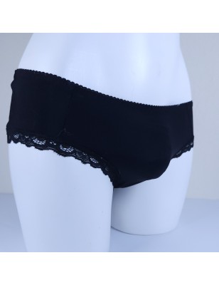 MEDIUM black nylon panties with lace trim III
