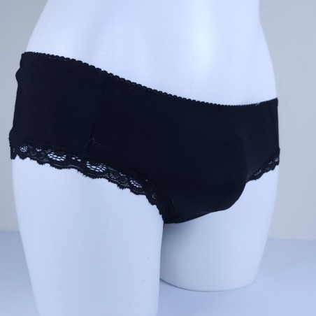 MEDIUM black nylon panties with lace trim III