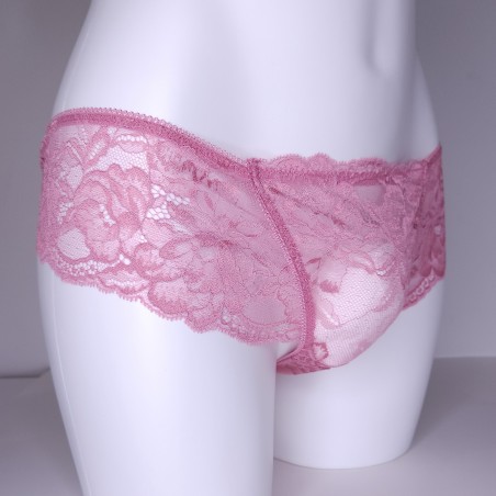 Lilac Elegance: Shiny Pink Lace Panties & Thongs for M2F Crossdressers