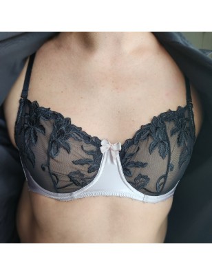 Flirty Pink Satin: Pink and Black Men's Underwire Bra