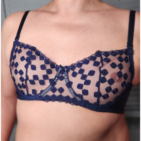 NavyNest: Ultra Sheer AA Cup Balconette Bra for Men